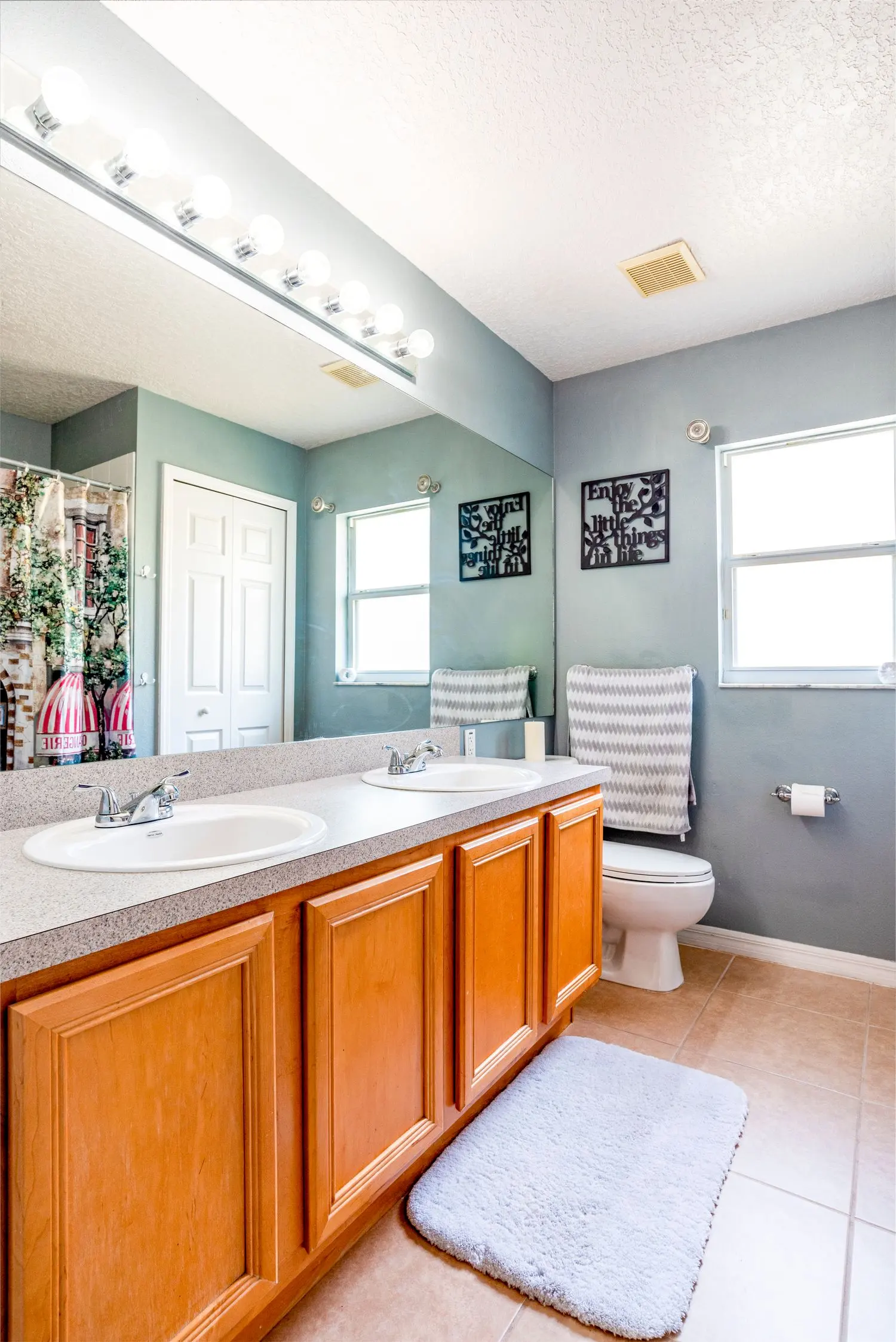 Sparkling clean double-vanity bathroom